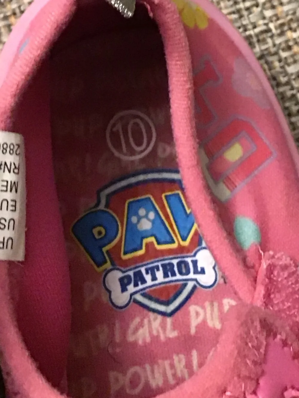 Kids paw patrol swim shoes size 10